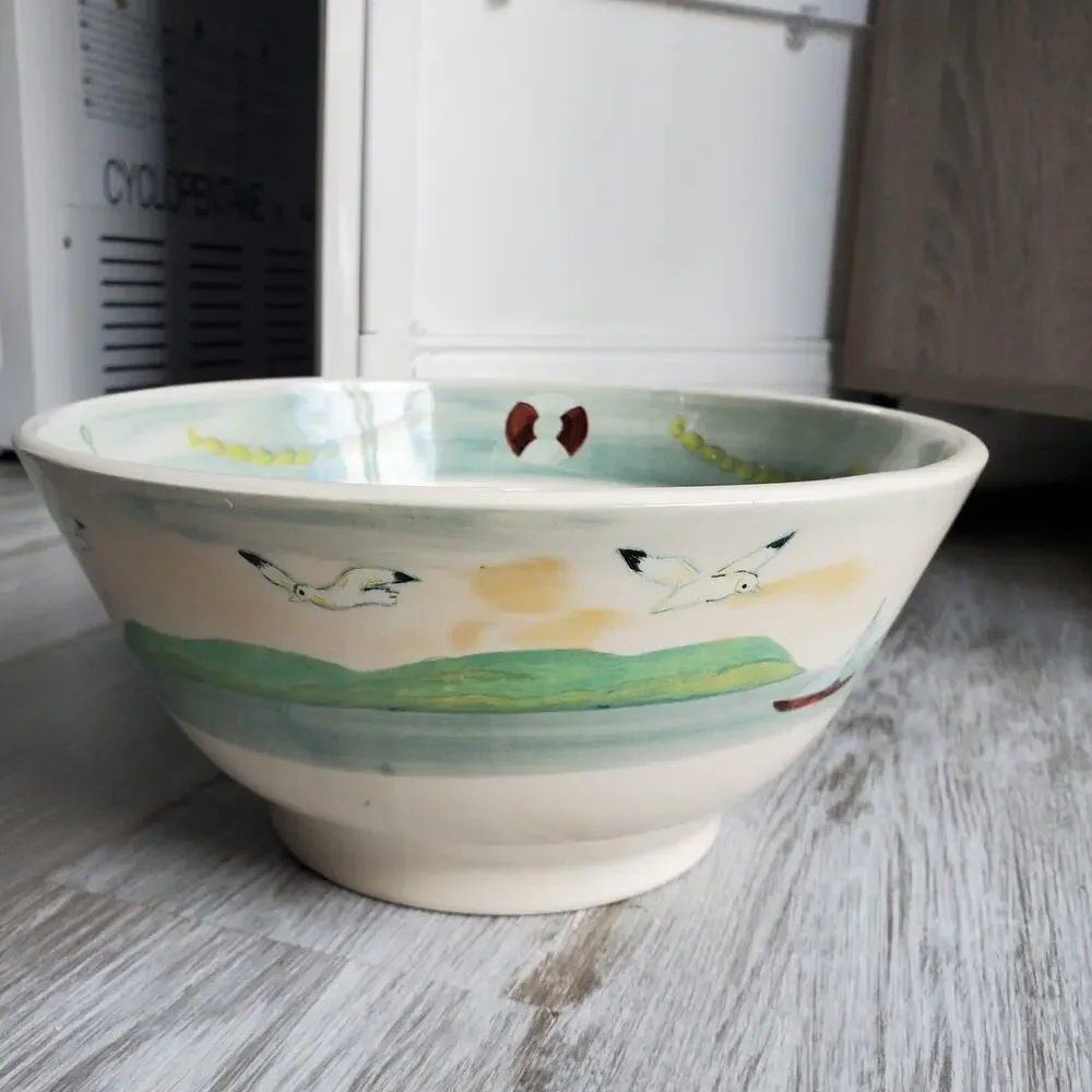 Oxney Green Hand Painted Large Bowl Lighthouse Nautical Seagull Boat Beach House